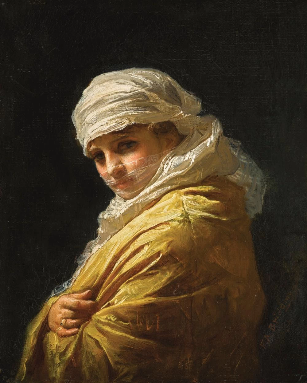 Giovane donna con turbante bianco